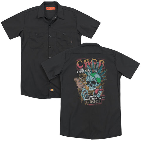 Cbgb/city Mowhawk (back Print) - Adult Work Shirt - Black