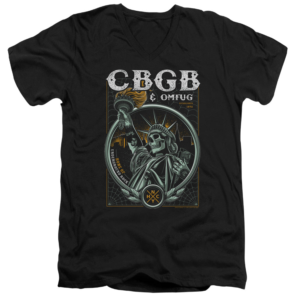 Cbgb/liberty Skull-s/s Adult V-neck 30/1-black