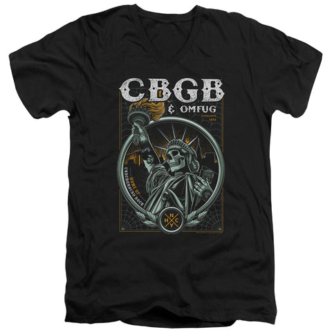 Cbgb/liberty Skull-s/s Adult V-neck 30/1-black