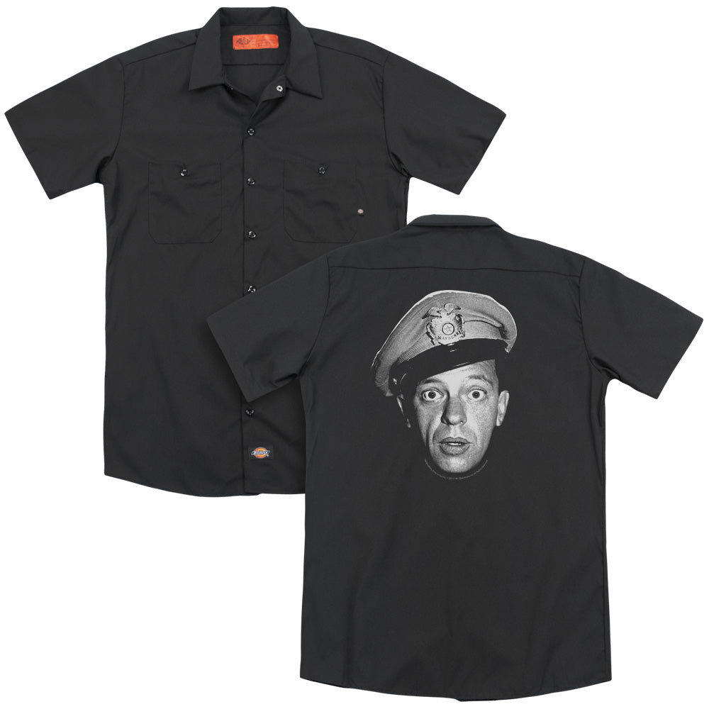 Andy Griffith/barney Head (back Print) - Adult Work Shirt - Black