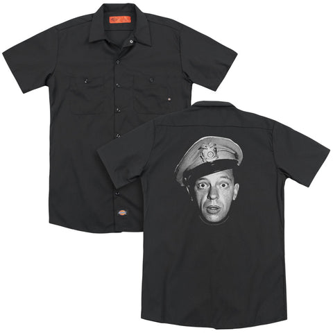 Andy Griffith/barney Head (back Print) - Adult Work Shirt - Black