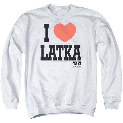 Taxi/i Heart Latka - Adult Crewneck Sweatshirt - White