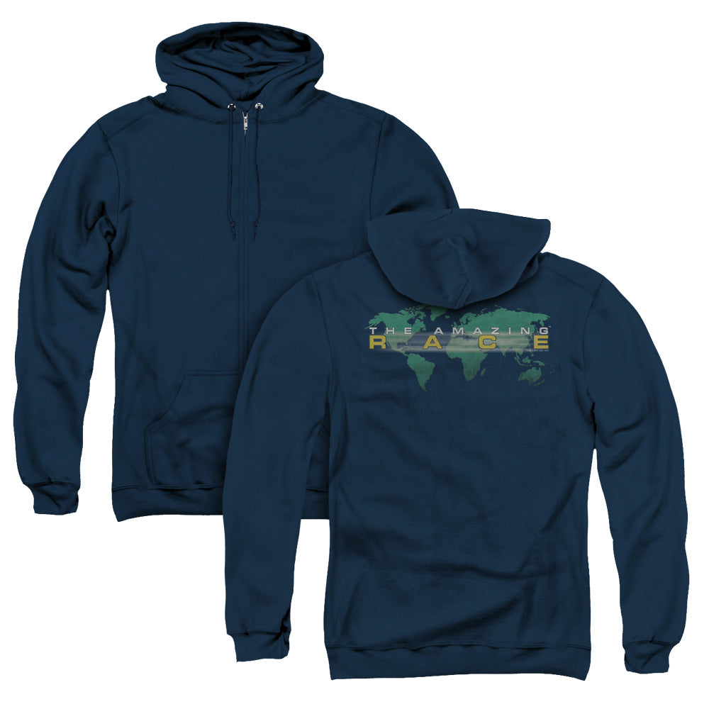 Amazing Race/around The World (back Print) - Adult Zipper Hoodie - Navy