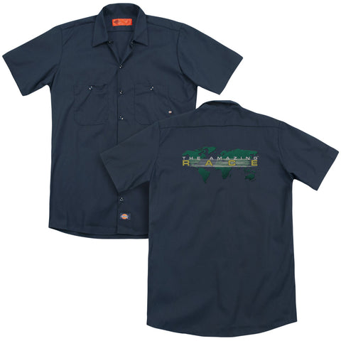 Amazing Race/around The World (back Print) - Adult Work Shirt - Navy