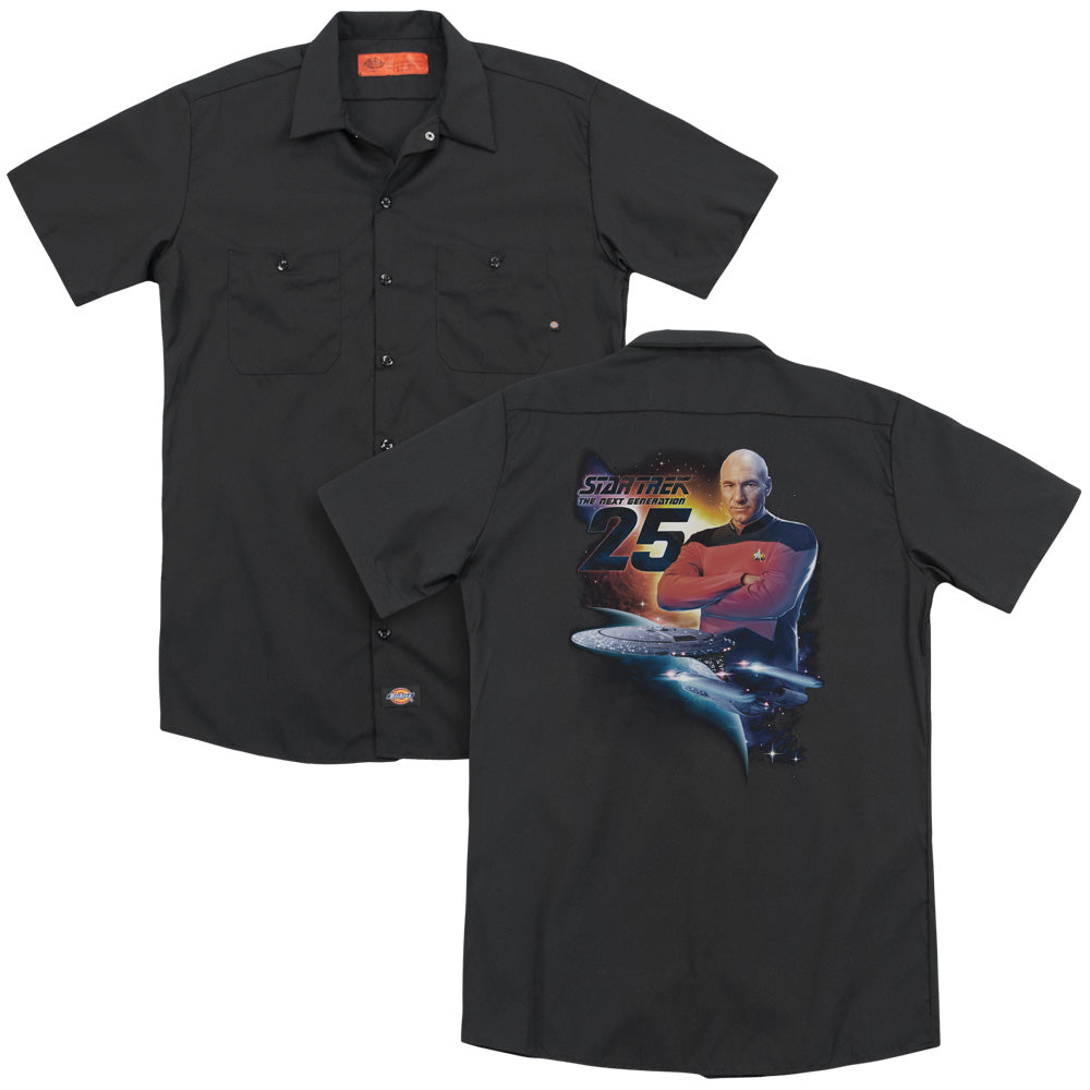 Star Trek/tng 25 (back Print) - Adult Work Shirt - Black