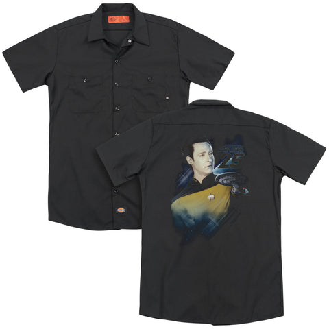 Star Trek/data 25th (back Print) - Adult Work Shirt - Black