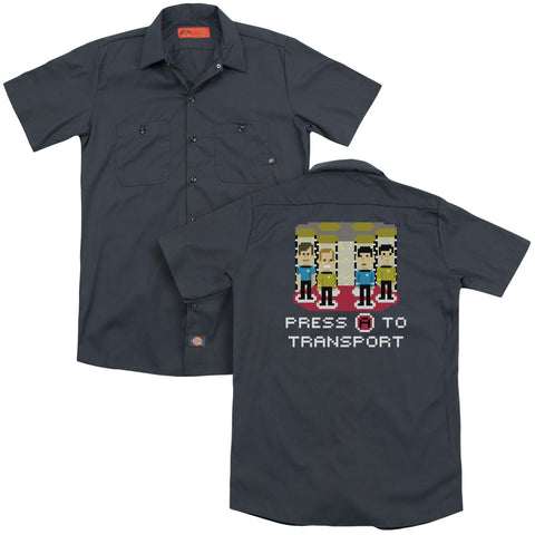 Star Trek/press A To Transport (back Print) - Adult Work Shirt - Charcoal