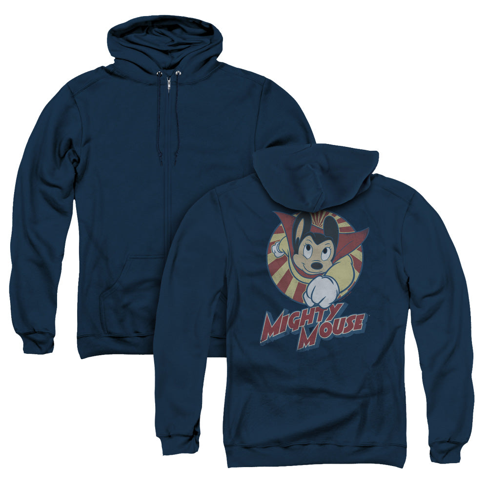 Mighty Mouse/the One The Only (back Print) - Adult Zipper Hoodie - Navy
