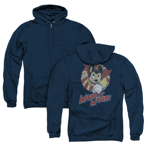 Mighty Mouse/the One The Only (back Print) - Adult Zipper Hoodie - Navy