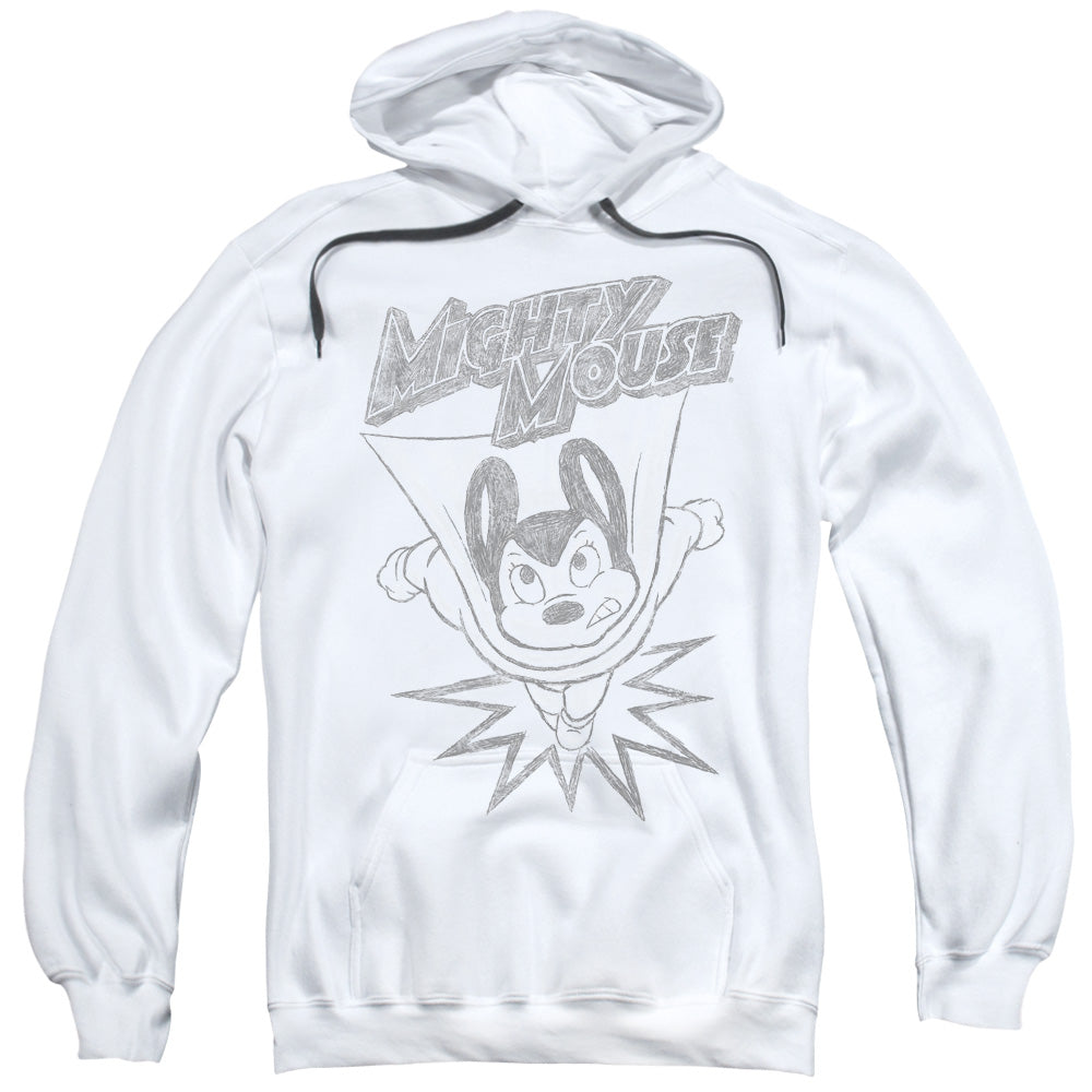 Mighty Mouse/bursting Out-adult Pull-over Hoodie-white