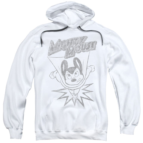 Mighty Mouse/bursting Out-adult Pull-over Hoodie-white