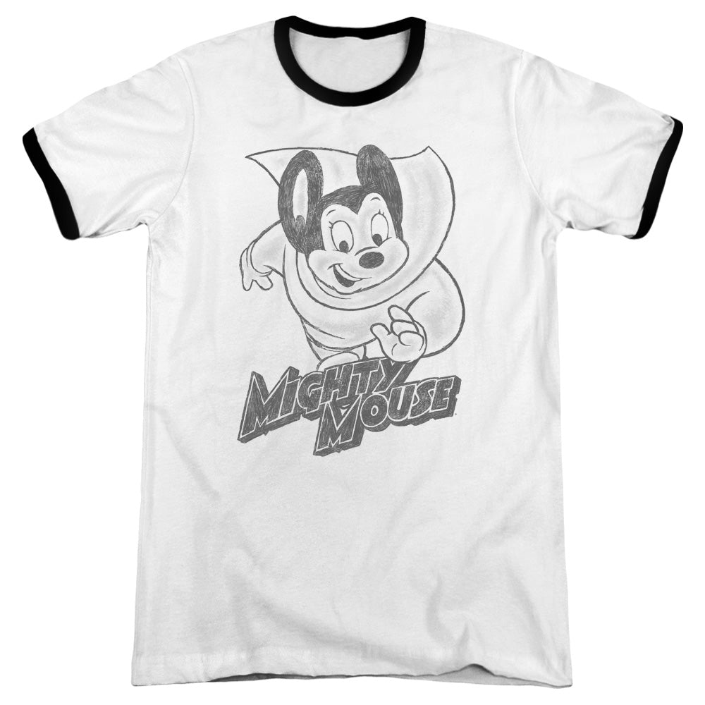 Mighty Mouse/mighty Sketch - Adult Ringer - White/black