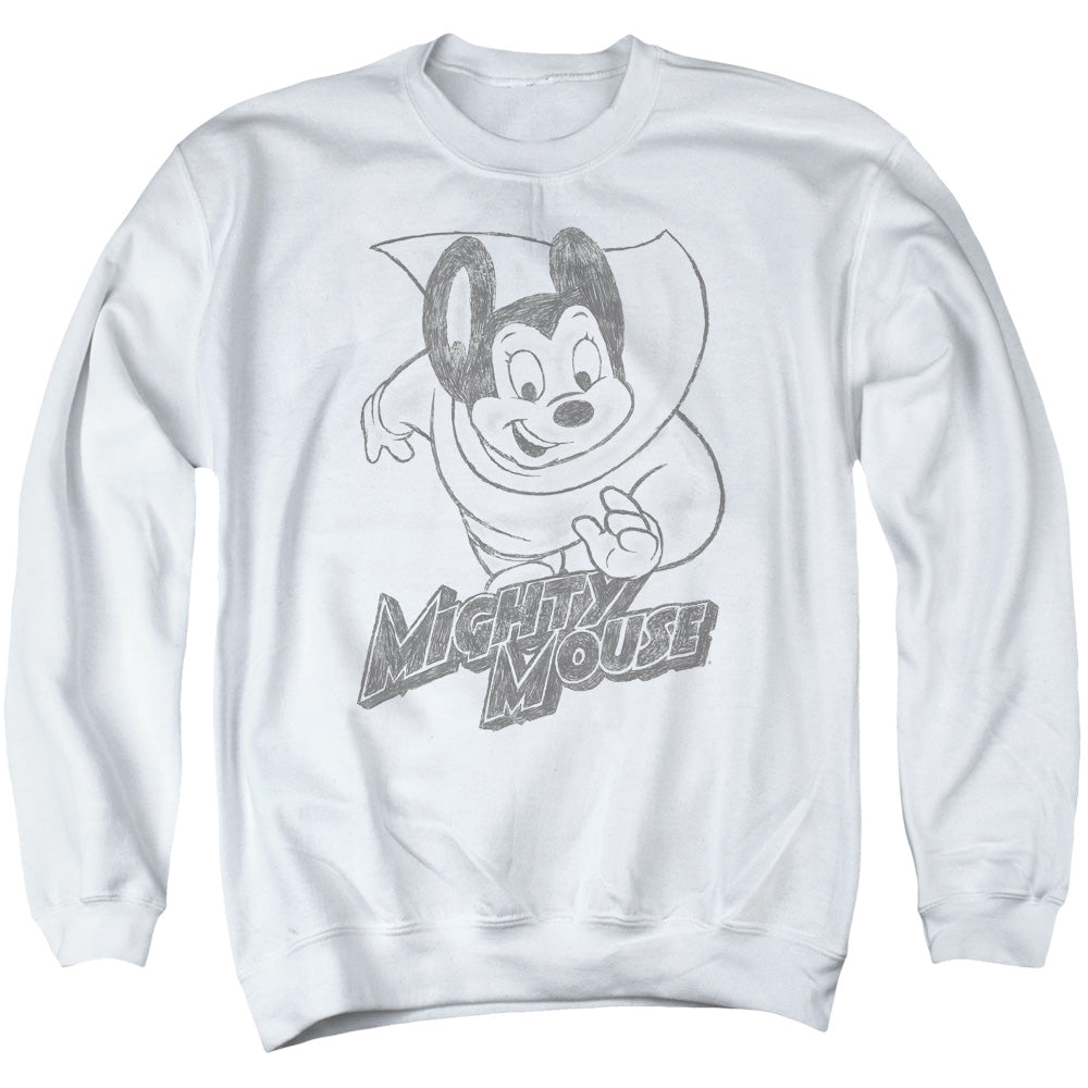 Mighty Mouse/mighty Sketch - Adult Crewneck Sweatshirt - White
