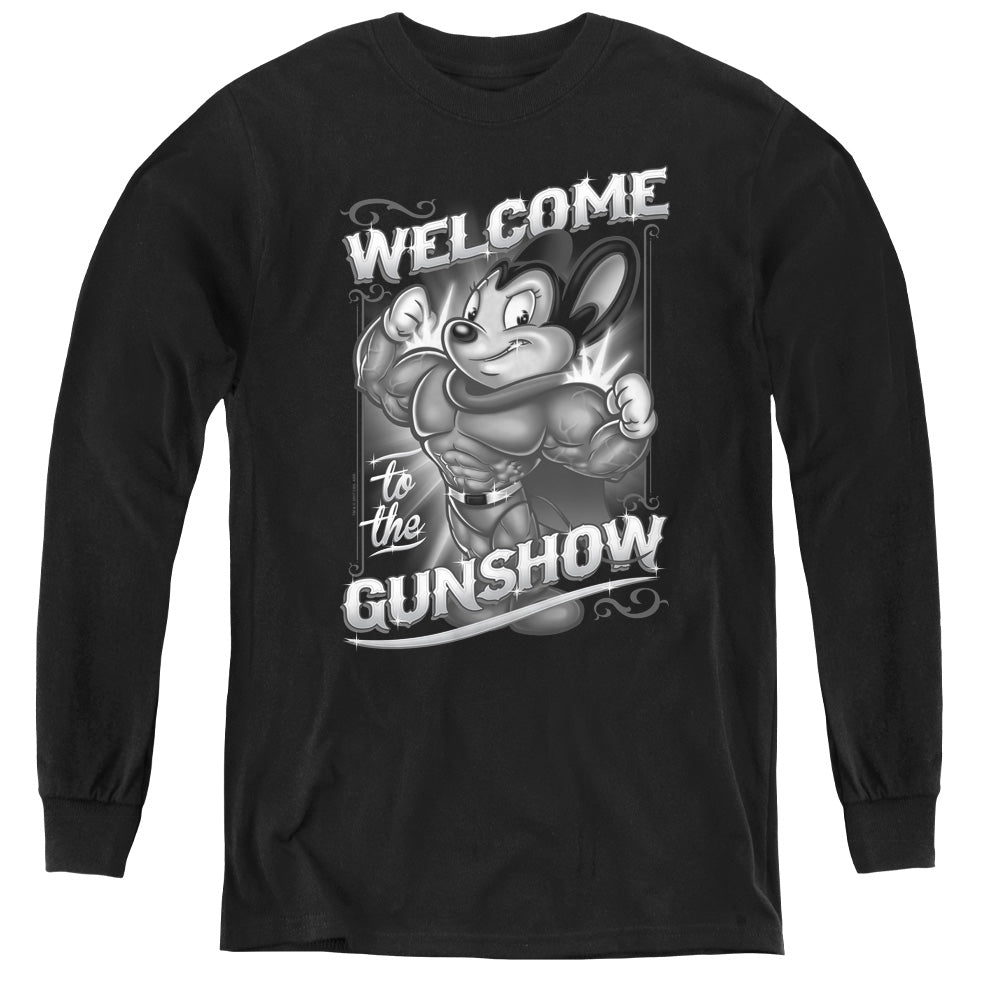 Mighty Mouse/mighty Gunshow - Youth Long Sleeve Tee - Black