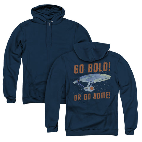 Star Trek/go Bold (back Print) - Adult Zipper Hoodie - Navy