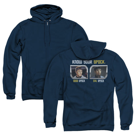 St Original/know Your Spock (back Print) - Adult Zipper Hoodie - Navy