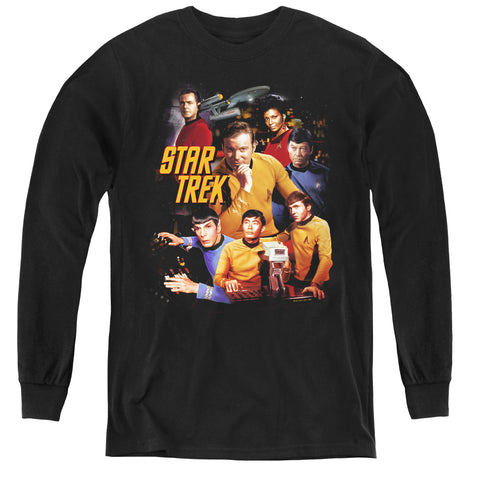 Star Trek/at The Controls - Youth Long Sleeve Tee - Black