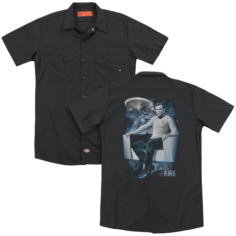 Star Trek/captains Chair (back Print) - Adult Work Shirt - Black