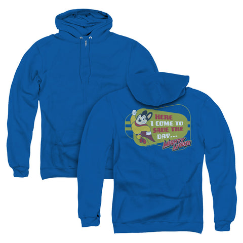 Mighty Mouse/here I Come (back Print) - Adult Zipper Hoodie - Royal Blue