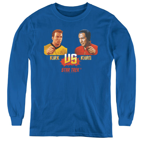 Star Trek/kirk Vs Khan - Youth Long Sleeve Tee - Royal Blue