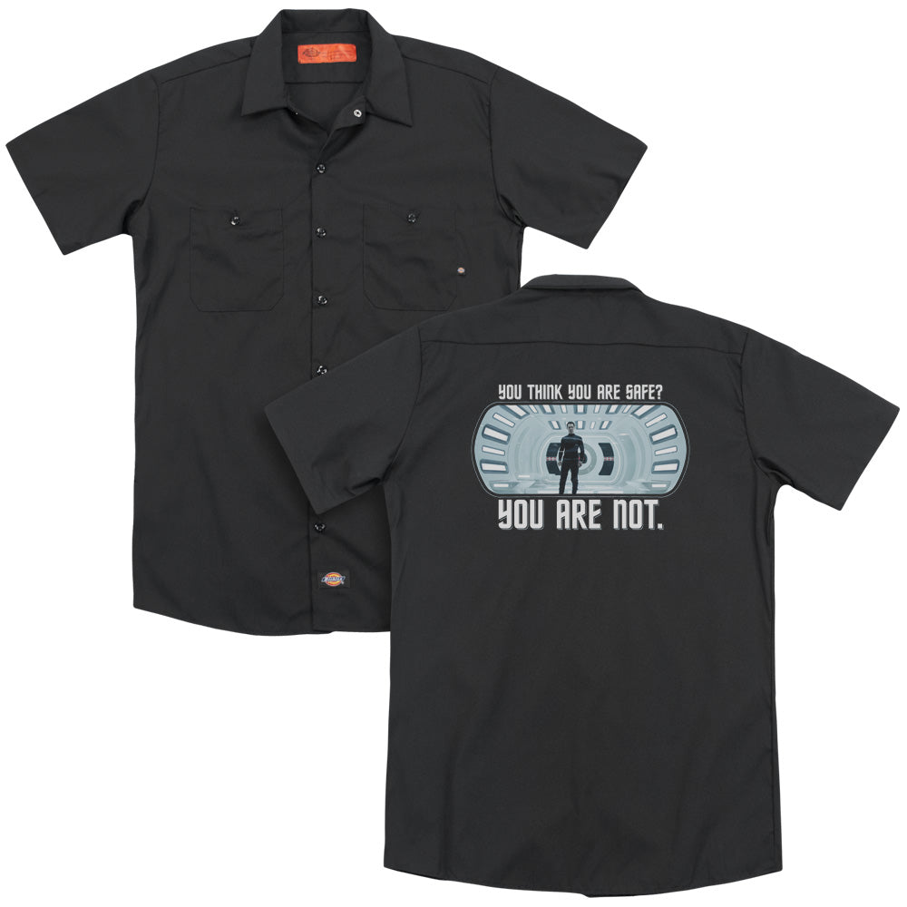 Star Trek/not Safe (back Print) - Adult Work Shirt - Black