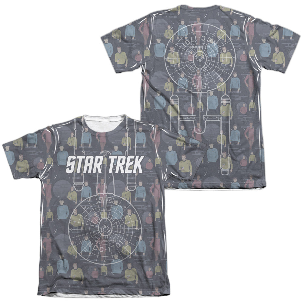 Star Trek/enterprise Crew (front/back Print) - Adult 65/35 Poly/cotton S/s Tee - White