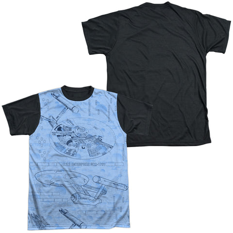 Star Trek/blue Print-s/s Adult White Front Black Back  -white