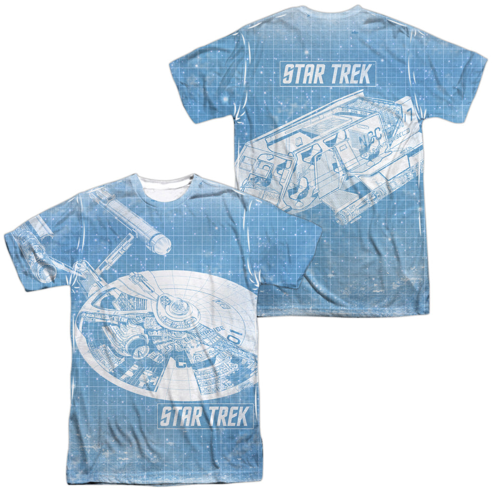 Star Trek/ships Blueprint (front/back Print)-s/s Adult Poly Crew-white