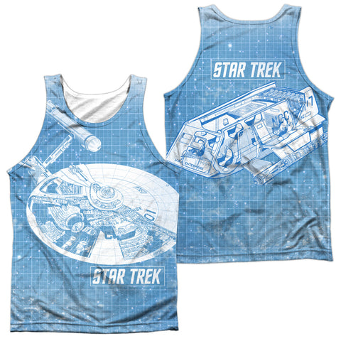 Star Trek/ships Blueprint (front/back Print)-adult 100% Poly Tank Top-white