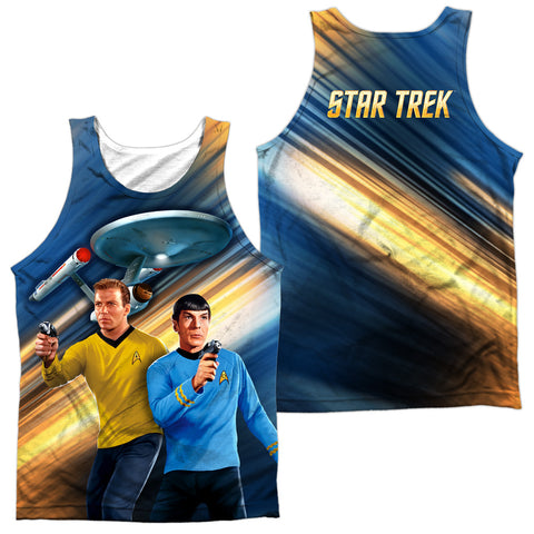 Star Trek/phasers Down (front/back Print)-adult 100% Poly Tank Top-white