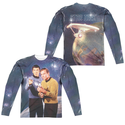 Star Trek/protectors (front/back Print)-l/s Adult Poly Crew -white
