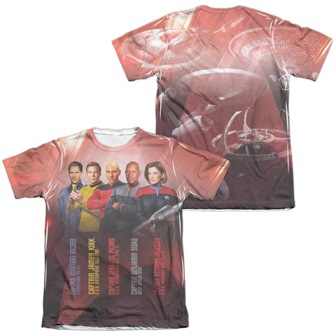 Star Trek/captains (front/back Print)-adult Poly/cotton S/s Tee-white