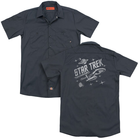Star Trek/through Space(back Print) - Adult Work Shirt - Charcoal