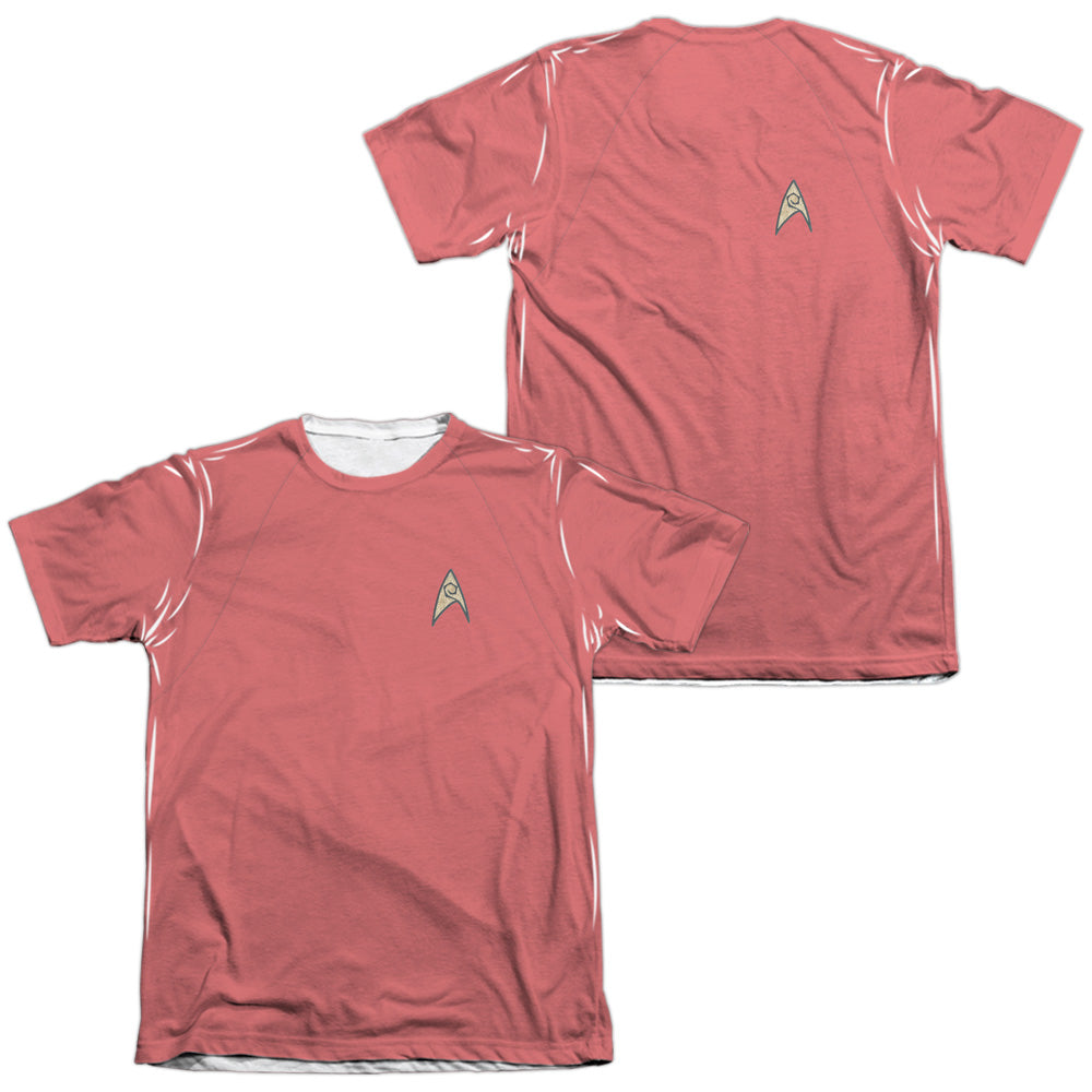 Star Trek/tos Red Shirt (front/back Print)-adult Poly/cotton S/s Tee-white