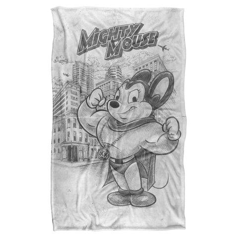 Mighty Mouse/sketch-silky Touch Blanket-white