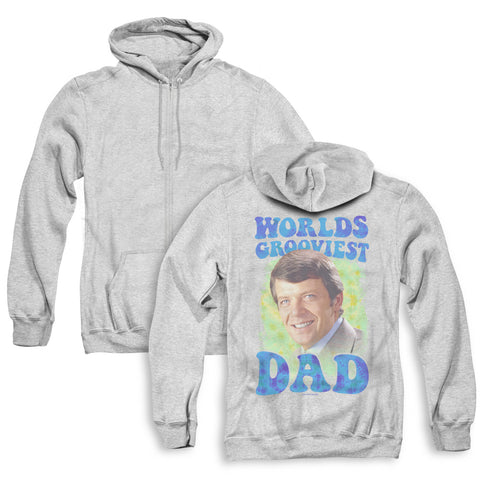 Brady Bunch/worlds Grooviest (back Print) - Adult Zipper Hoodie-athletic Heather
