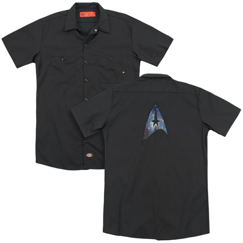 Star Trek/galactic Shield(back Print) - Adult Work Shirt - Black