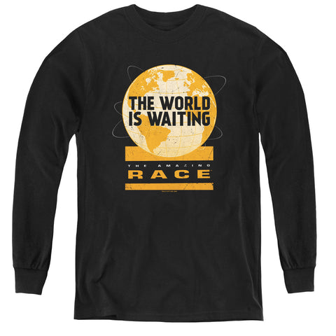 Amazing Race/waiting World-youth Long Sleeve Tee-black