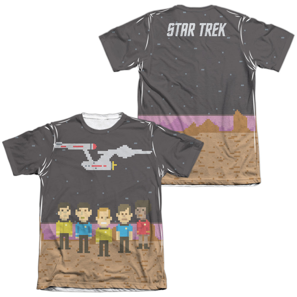 Star Trek/pixel Crew (front/back Print)-adult Poly/cotton S/s Tee-white