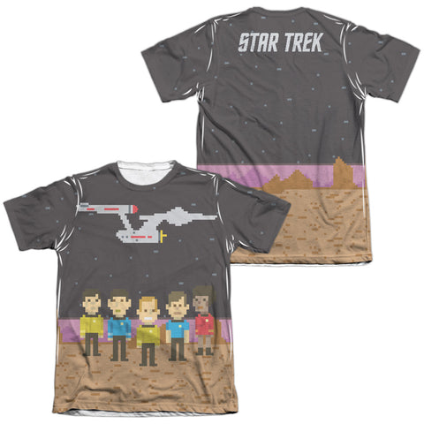 Star Trek/pixel Crew (front/back Print)-adult Poly/cotton S/s Tee-white