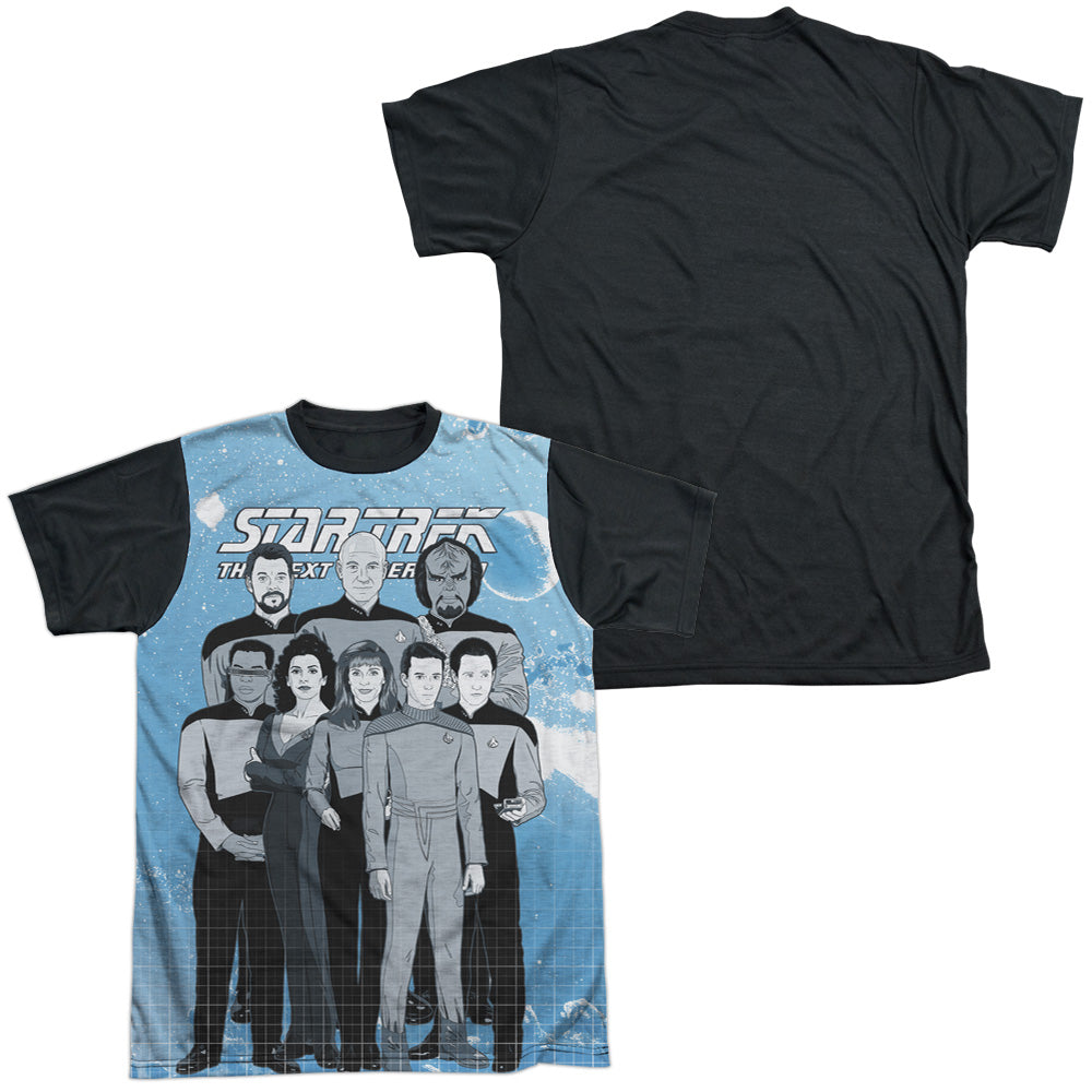Star Trek/tng Comic Cast-s/s Adult White Front Black Back  -white