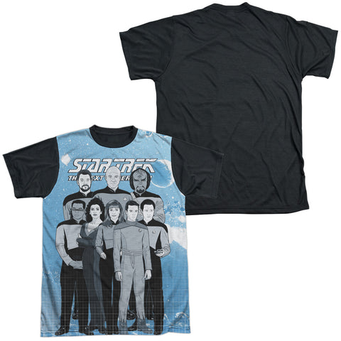 Star Trek/tng Comic Cast-s/s Adult White Front Black Back  -white