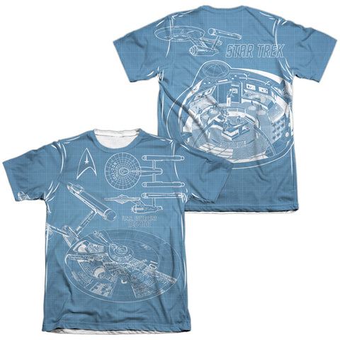 Star Trek/multi Angle Plans (front/back Print)-adult Poly/cotton S/s Tee-white