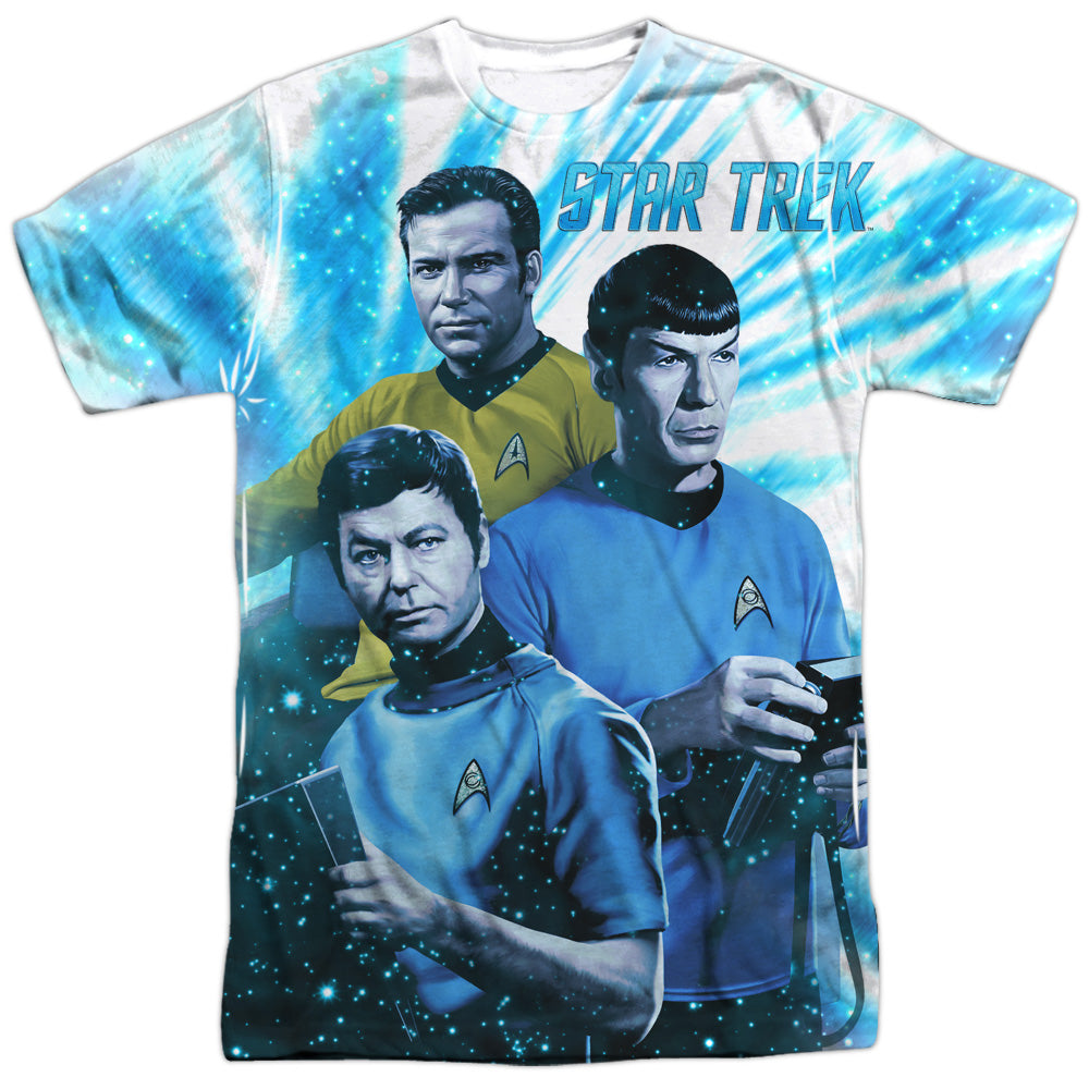 Star Trek/space Shadows-s/s Adult Poly Crew-white