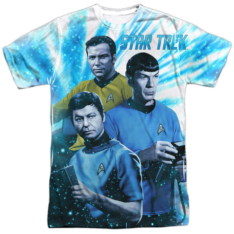 Star Trek/space Shadows-s/s Adult Poly Crew-white
