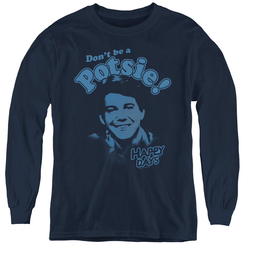 Happy Days/dont Be A Potsy - Youth Long Sleeve Tee - Navy