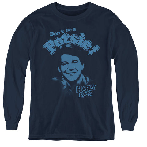 Happy Days/dont Be A Potsy - Youth Long Sleeve Tee - Navy