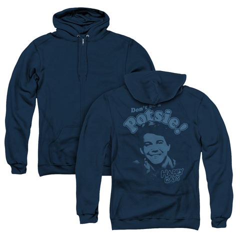 Happy Days/dont Be A Potsy! (back Print) - Adult Zipper Hoodie - Navy