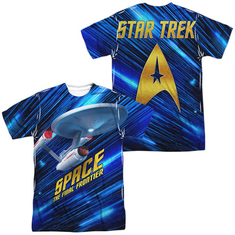 Star Trek/space Frontier (front/back Print)-s/s Adult Poly Crew-white