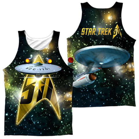 Star Trek/50th Ship (front/back Print)-adult Poly Tank Top-white